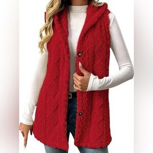 Hooded Button-Up Sherpa Vest Coat 10010015444